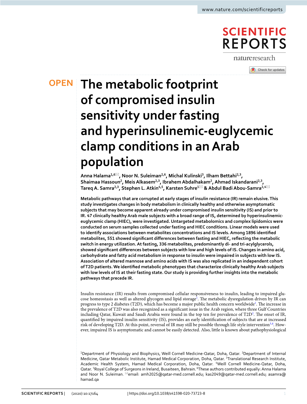 The Metabolic Footprint of Compromised Insulin Sensitivity