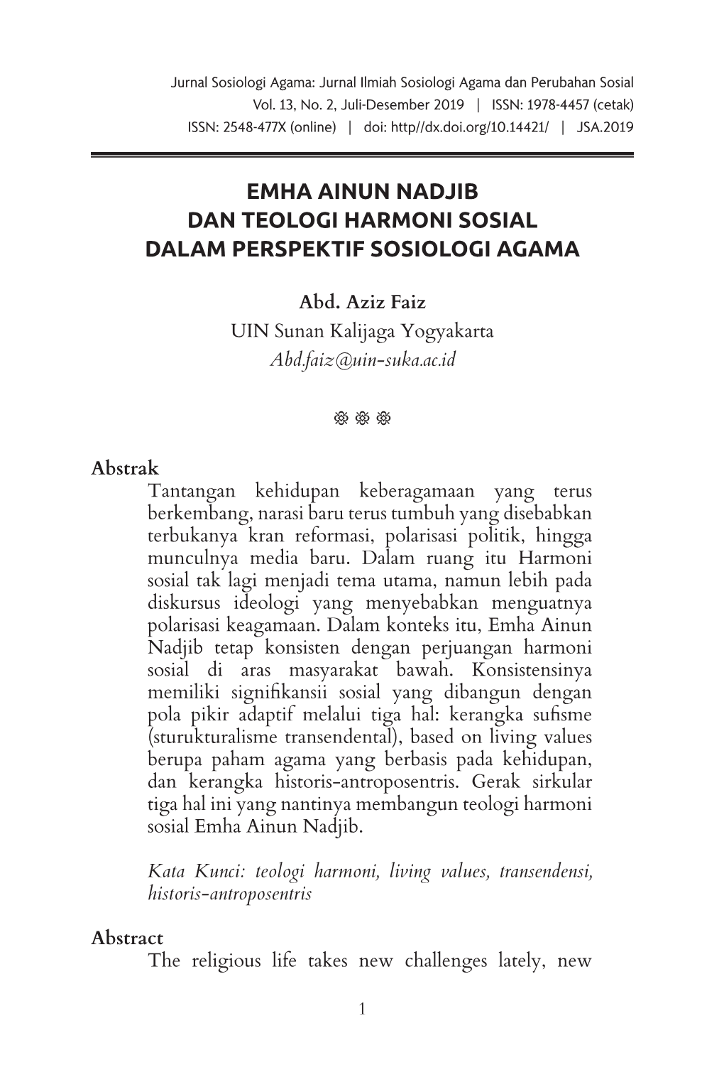 Emha Ainun Nadjib Dan Teologi Harmoni Sosial Dalam Perspektif Sosiologi Agama