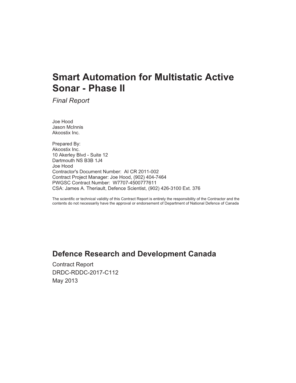 Smart Automation for Multistatic Active Sonar - Phase II Final Report