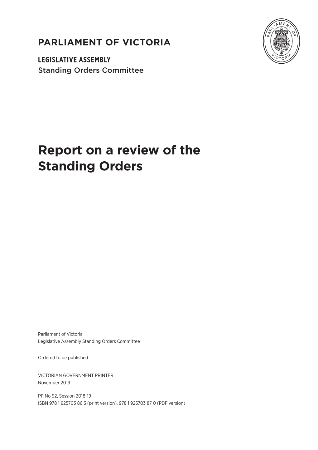 Report on a Review of the Standing Orders