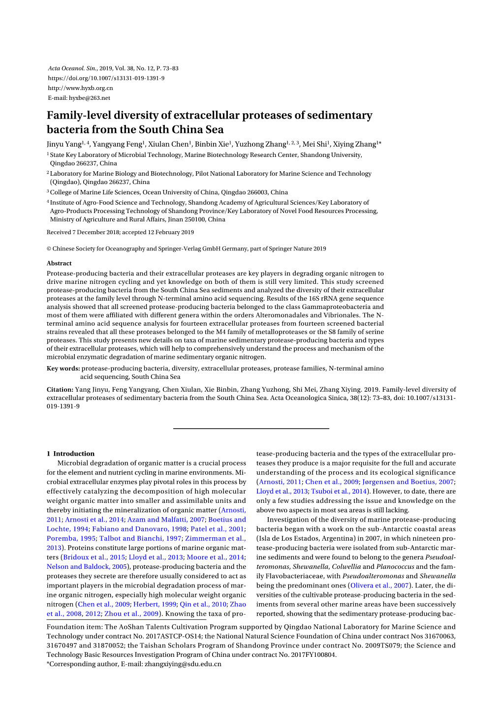 Family-Level Diversity of Extracellular Proteases of Sedimentary