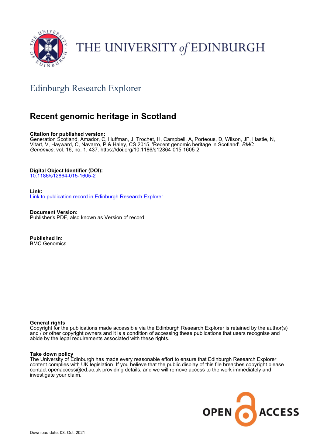 Recent Genomic Heritage in Scotland