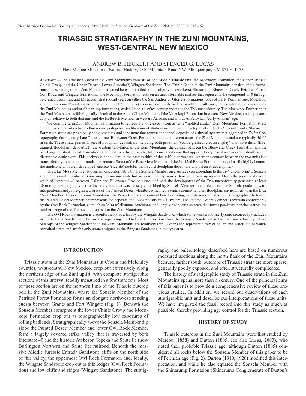 Triassic Stratigraphy in the Zuni Mountains, West-Central New Mexico