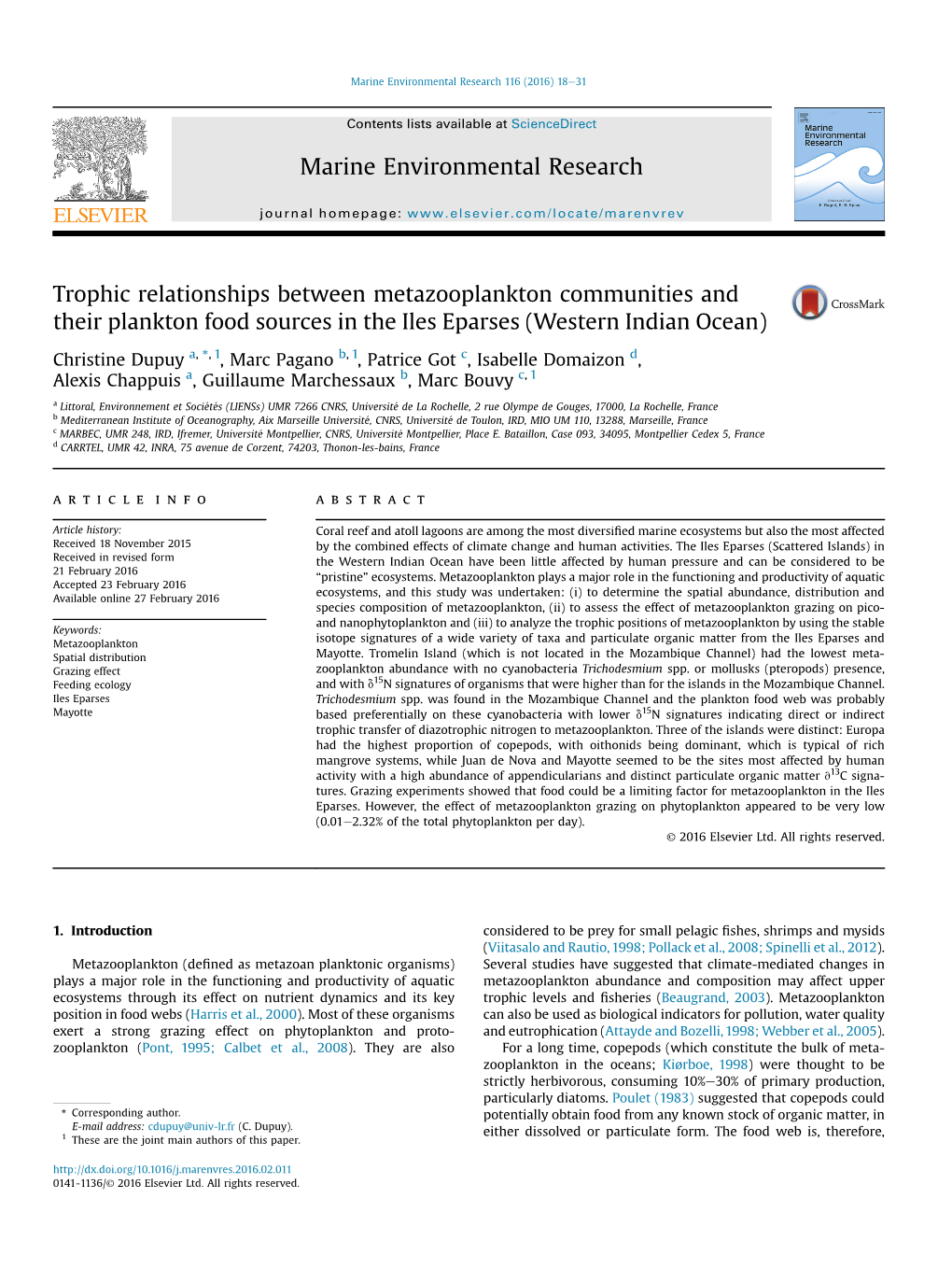 Trophic Relationships Between Metazooplankton Communities and Their Plankton Food Sources in the Iles Eparses (Western Indian Ocean)