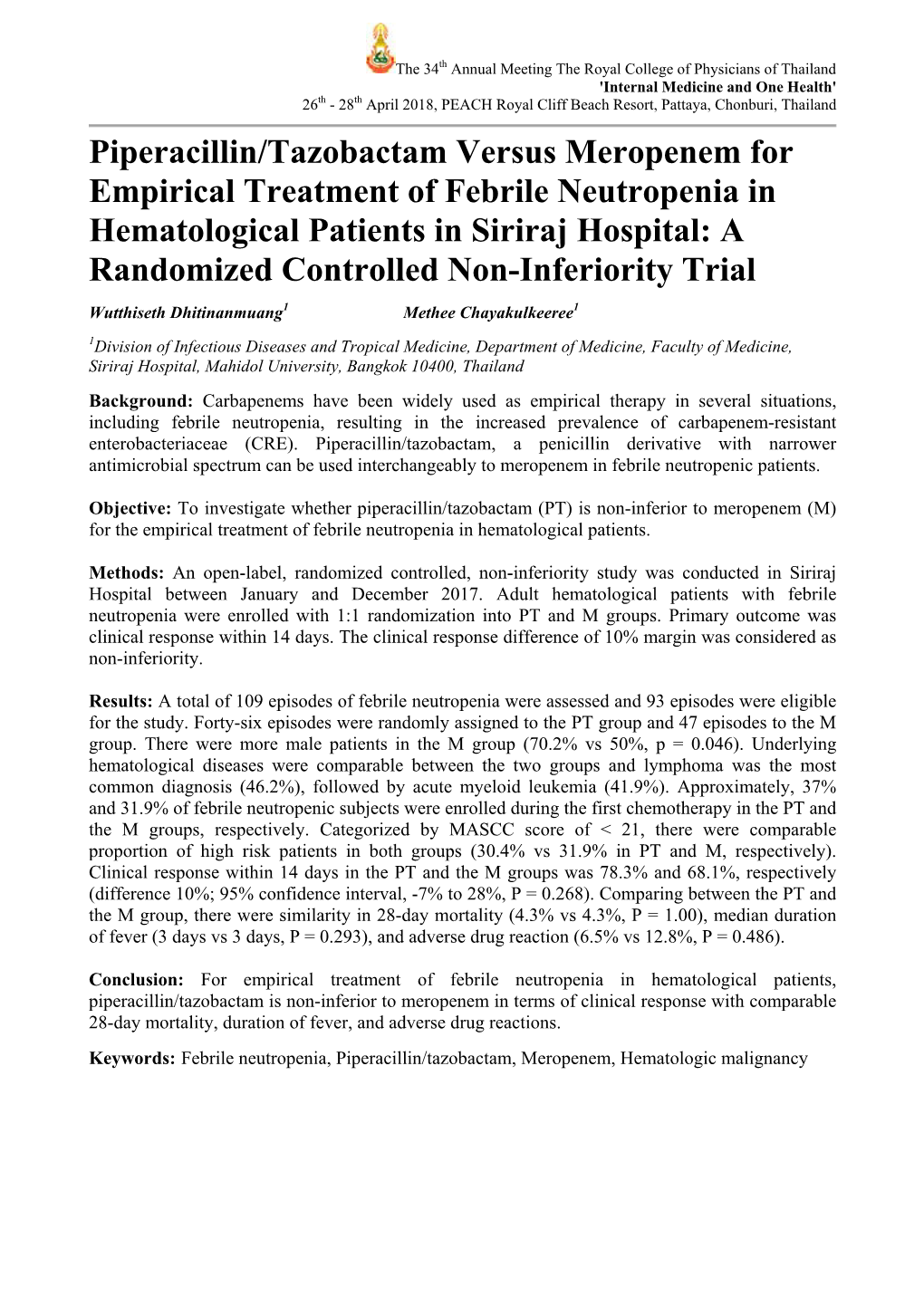 Piperacillin/Tazobactam Versus Meropenem for Empirical Treatment