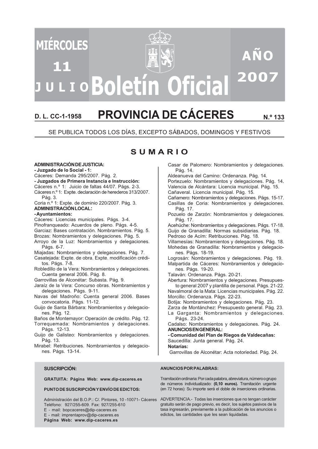 Boletín Oficial De La Provincia De Cáceres