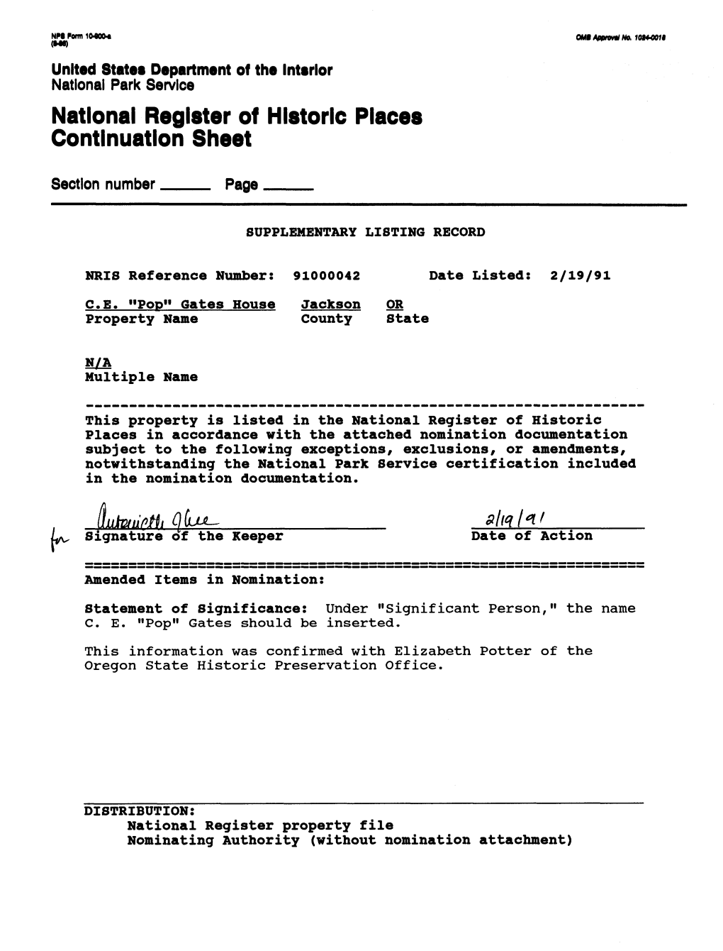 National Register of Historic Places Continuation Sheet