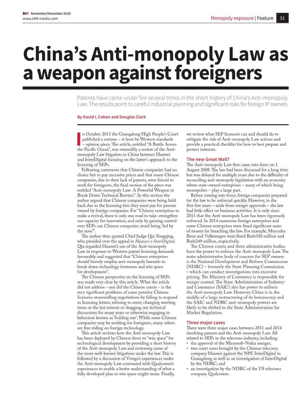 China's Anti-Monopoly Law As a Weapon Against Foreigners