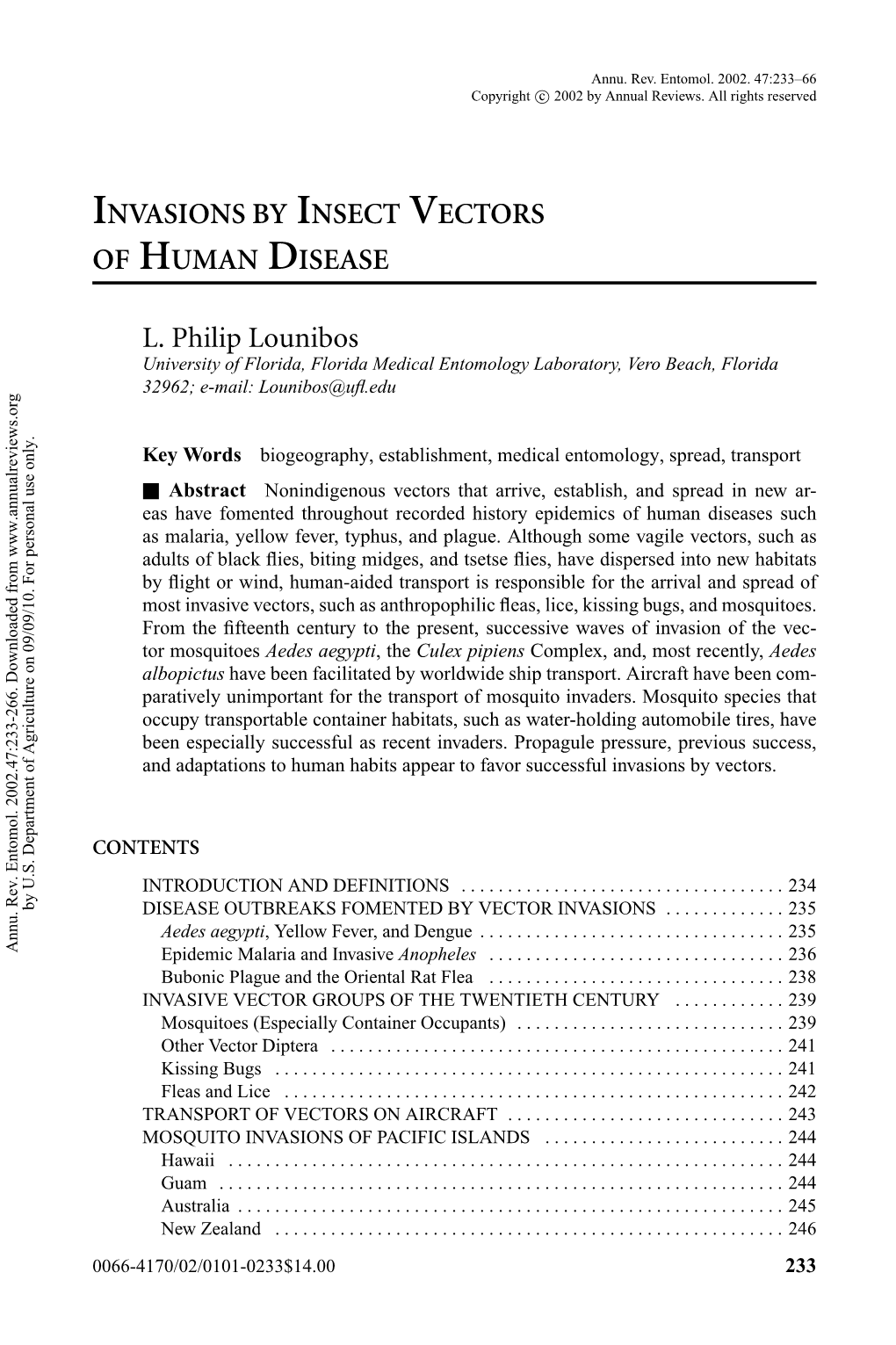 Invasions by Insect Vectors of Human Disease