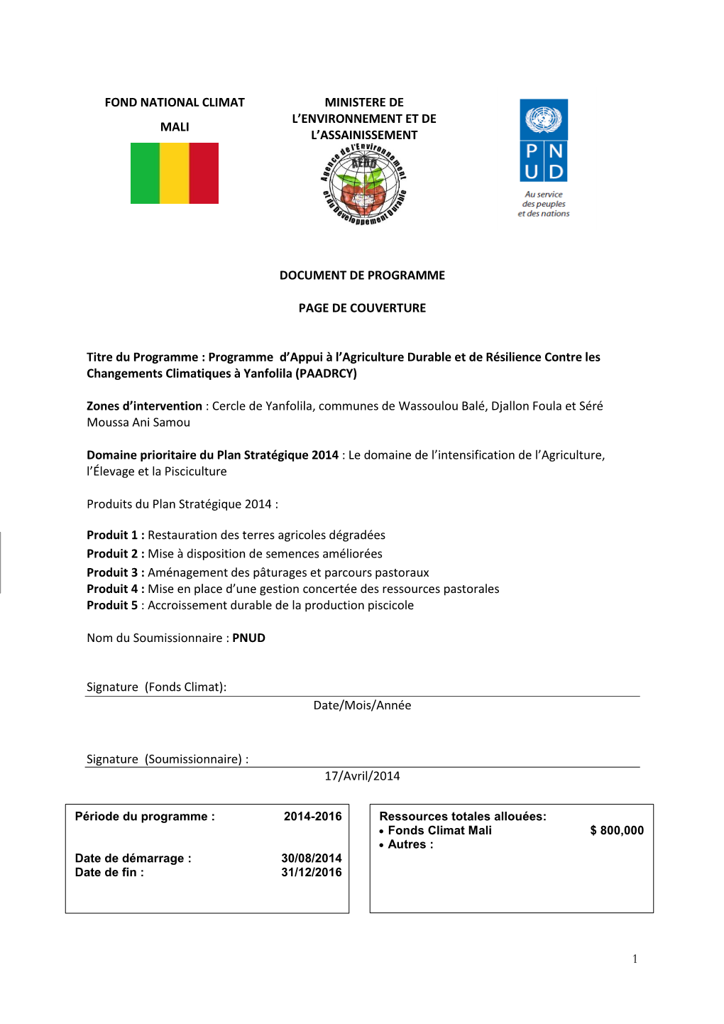 1 Fond National Climat Mali Ministere De L