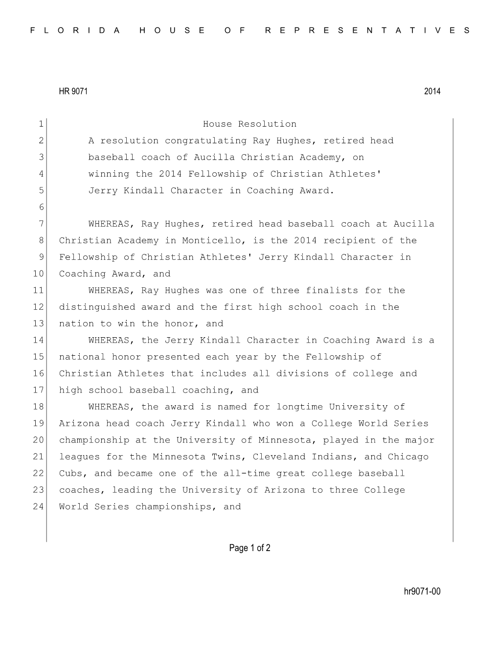 Hr9071-00 Page 1 of 2 House Resolution 1 A