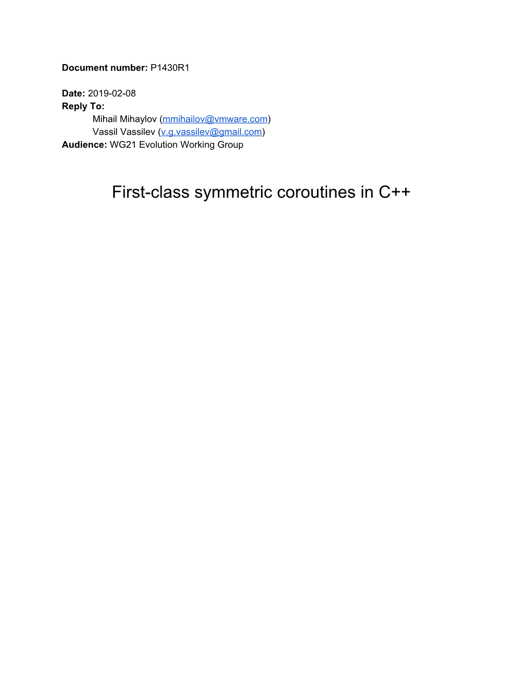 First-Class Symmetric Coroutines in C++