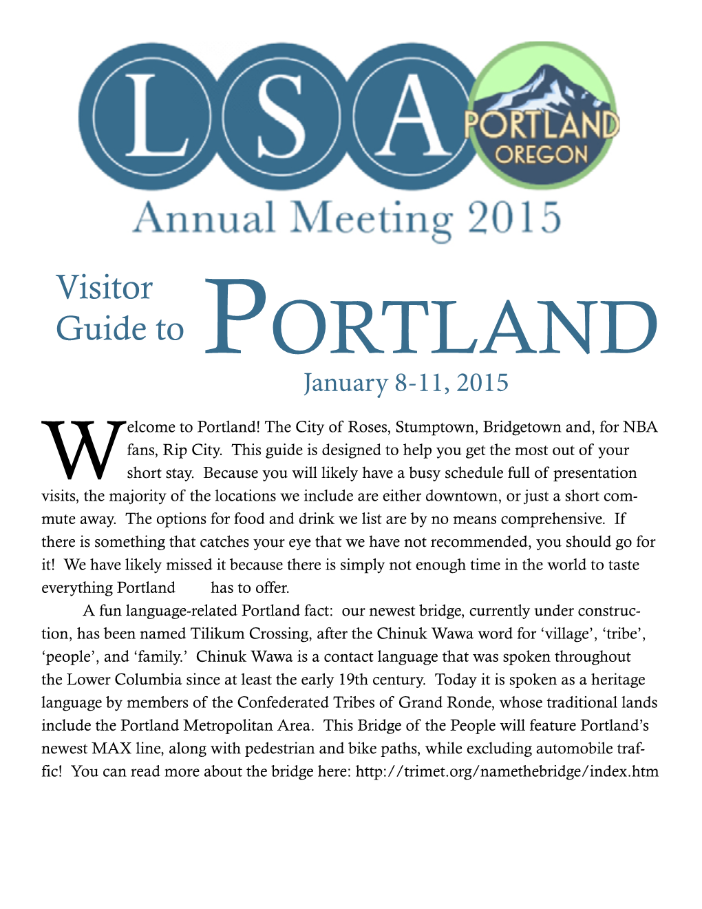 Portland January 8-11, 2015