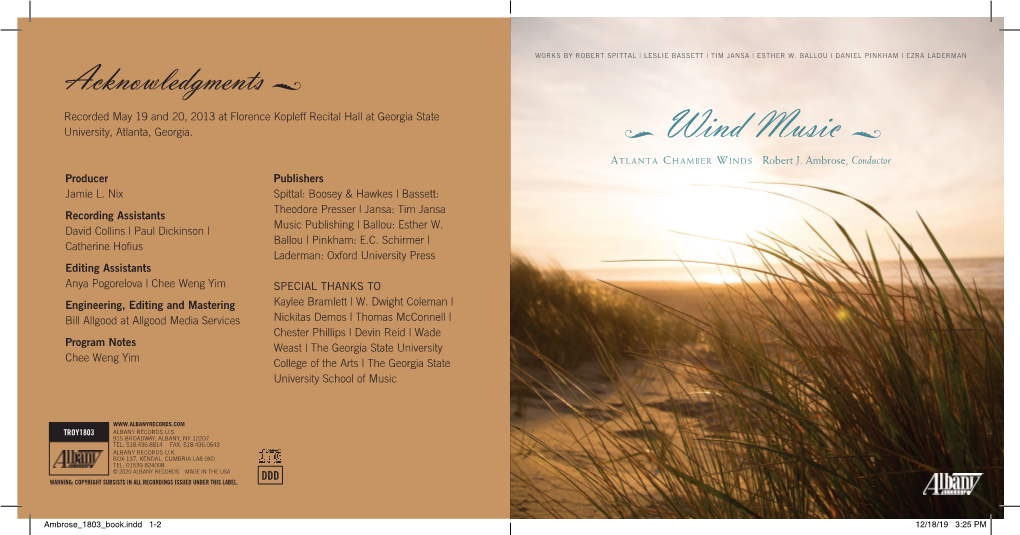 Wind Music E a T L a N T a C H a M B E R W I N D S Robert J