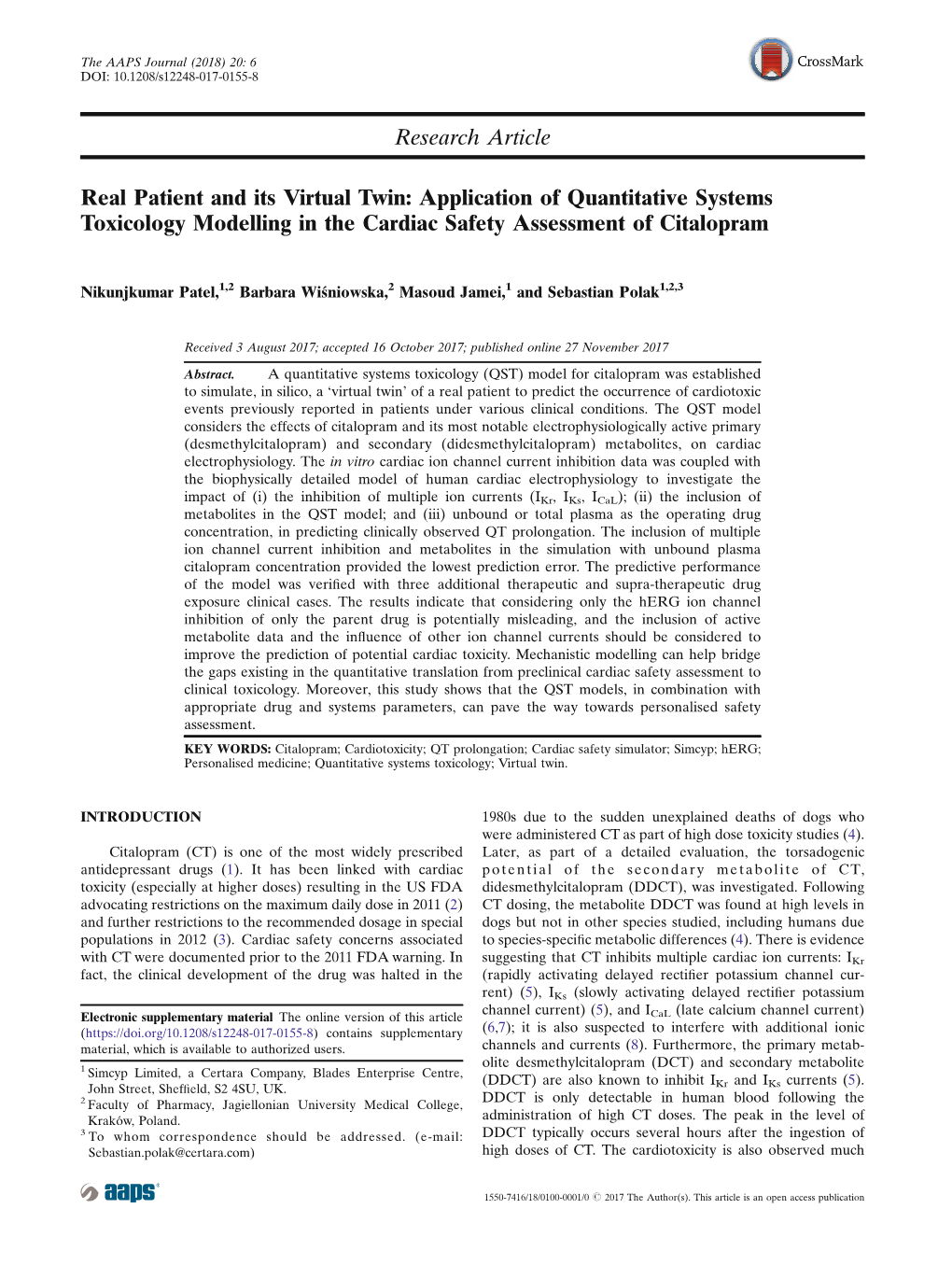 Application of Quantitative Systems Toxicology Modelling in the Cardiac Safety Assessment of Citalopram