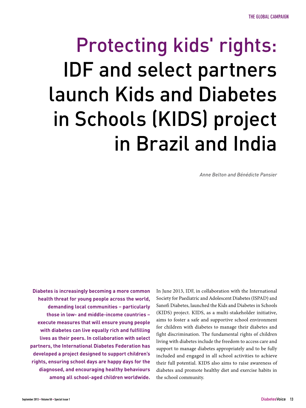 IDF and Select Partners Launch Kids and Diabetes in Schools (KIDS) Project in Brazil and India