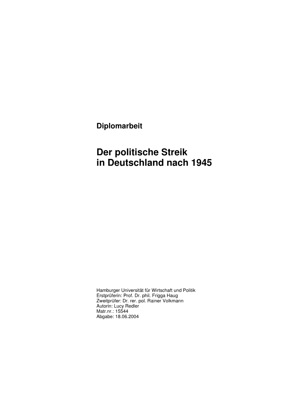 Der Politische Streik in Deutschland Nach 1945