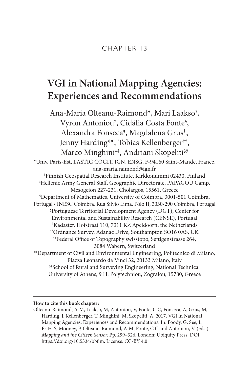 VGI in National Mapping Agencies: Experiences and Recommendations