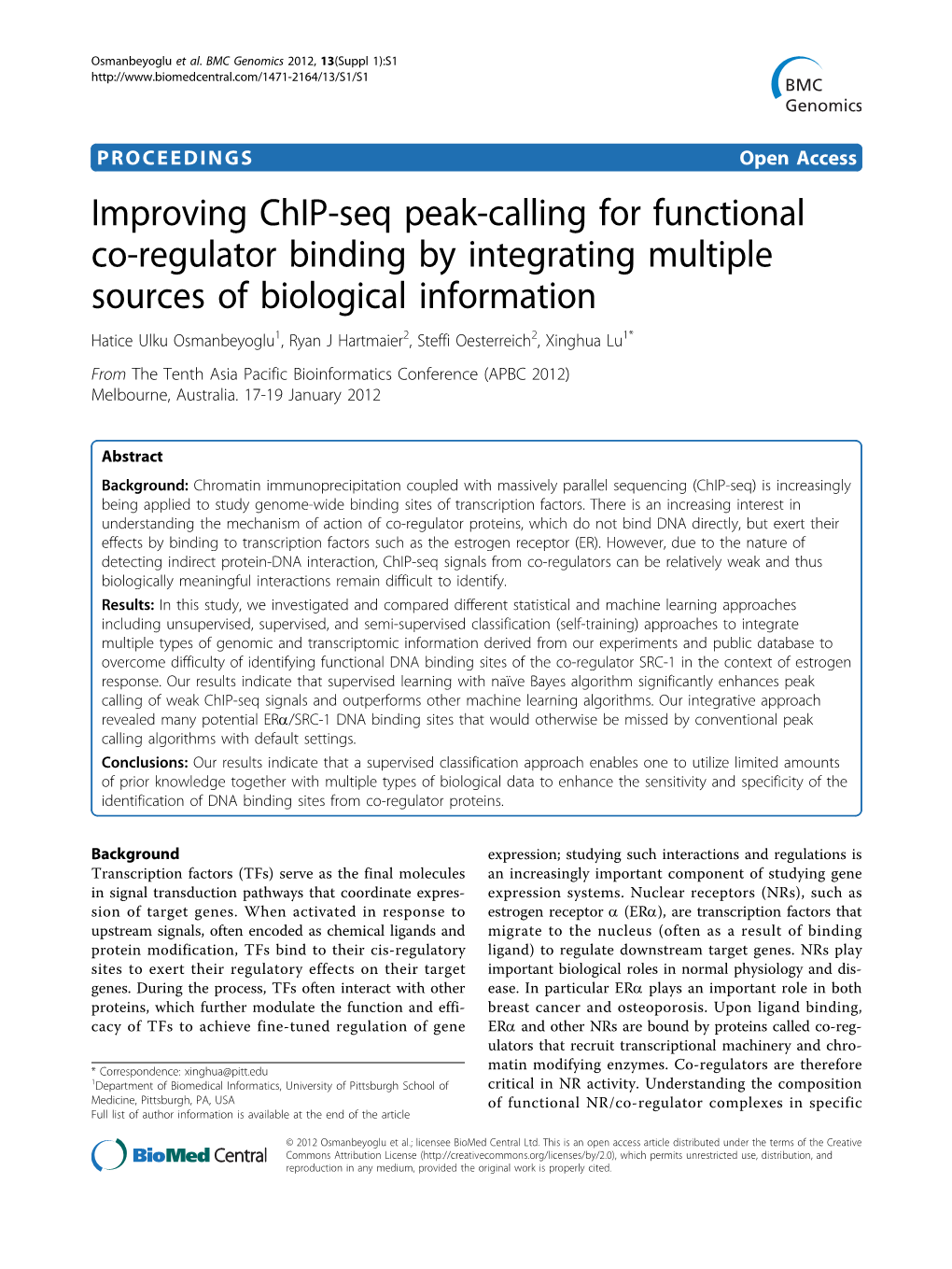 Improving Chip-Seq Peak-Calling for Functional Co-Regulator Binding By