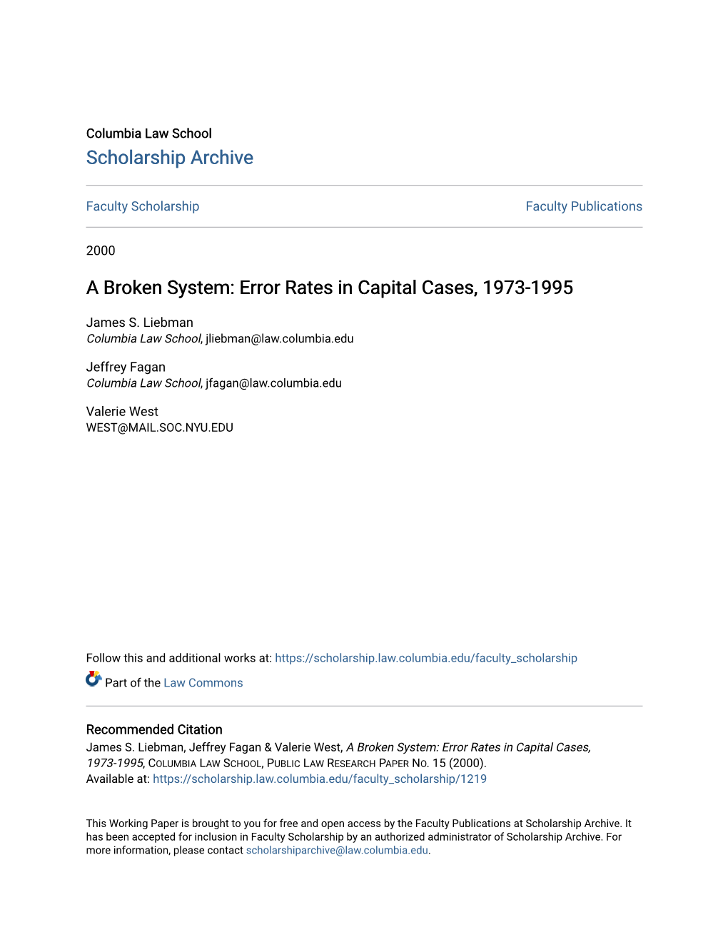 A Broken System: Error Rates in Capital Cases, 1973-1995