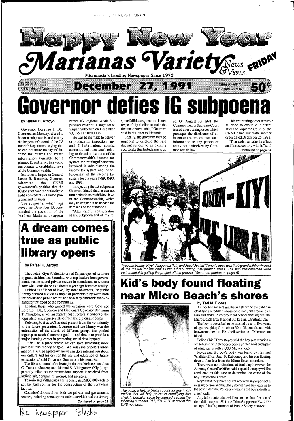 ¿Marianas 'Variety*^ Micronesia's Leading Newspaper Since 1972 P.O