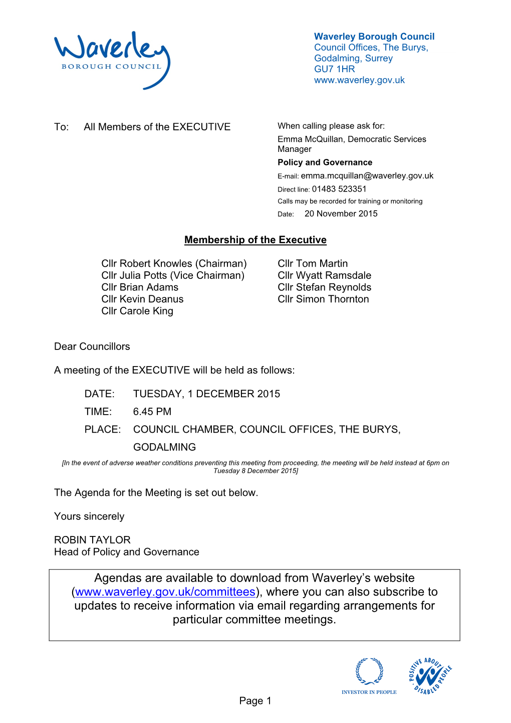 (Public Pack)Agenda Document for Executive, 01/12/2015 18:45