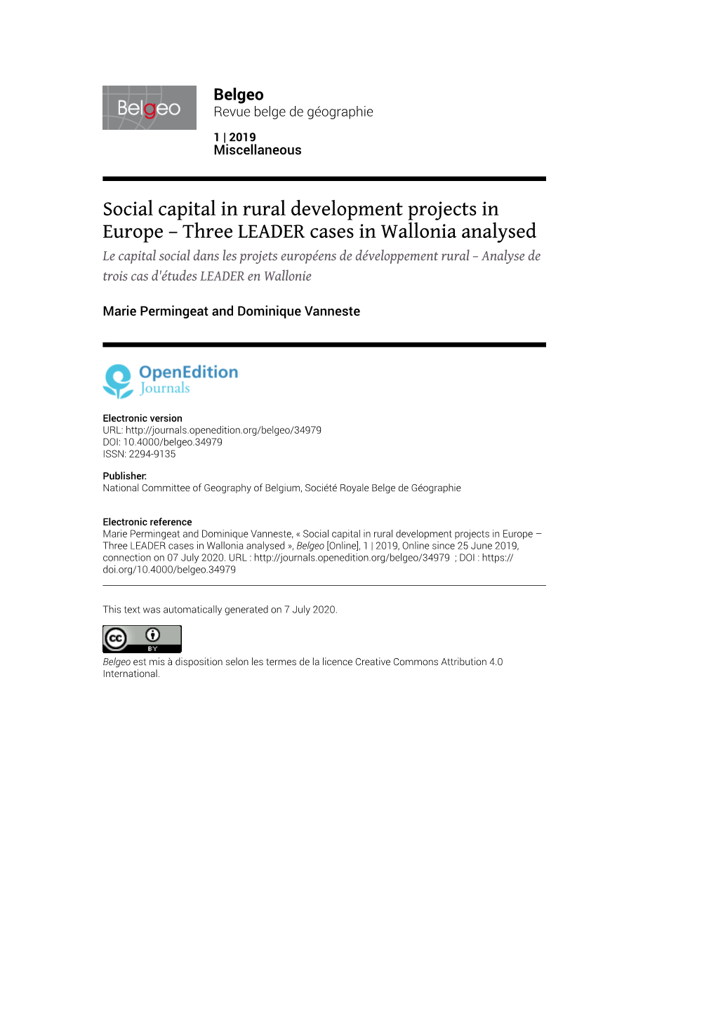 Social Capital in Rural Development Projects in Europe