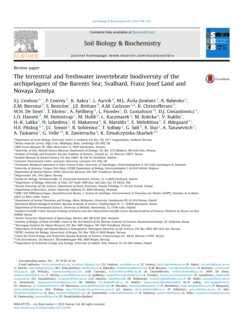 The Terrestrial and Freshwater Invertebrate Biodiversity of the Archipelagoes of the Barents Sea; Svalbard, Franz Josef Land and Novaya Zemlya