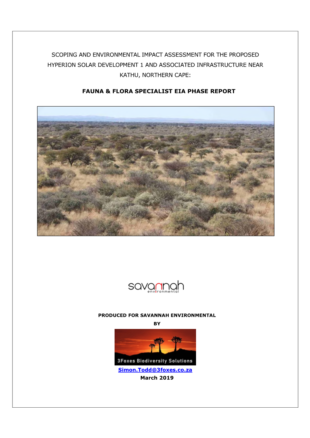Scoping and Environmental Impact Assessment for the Proposed Hyperion Solar Development 1 and Associated Infrastructure Near Kathu, Northern Cape