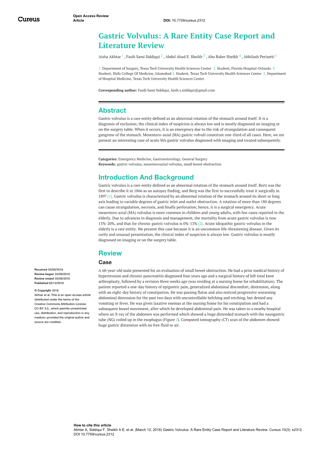 Gastric Volvulus: a Rare Entity Case Report and Literature Review