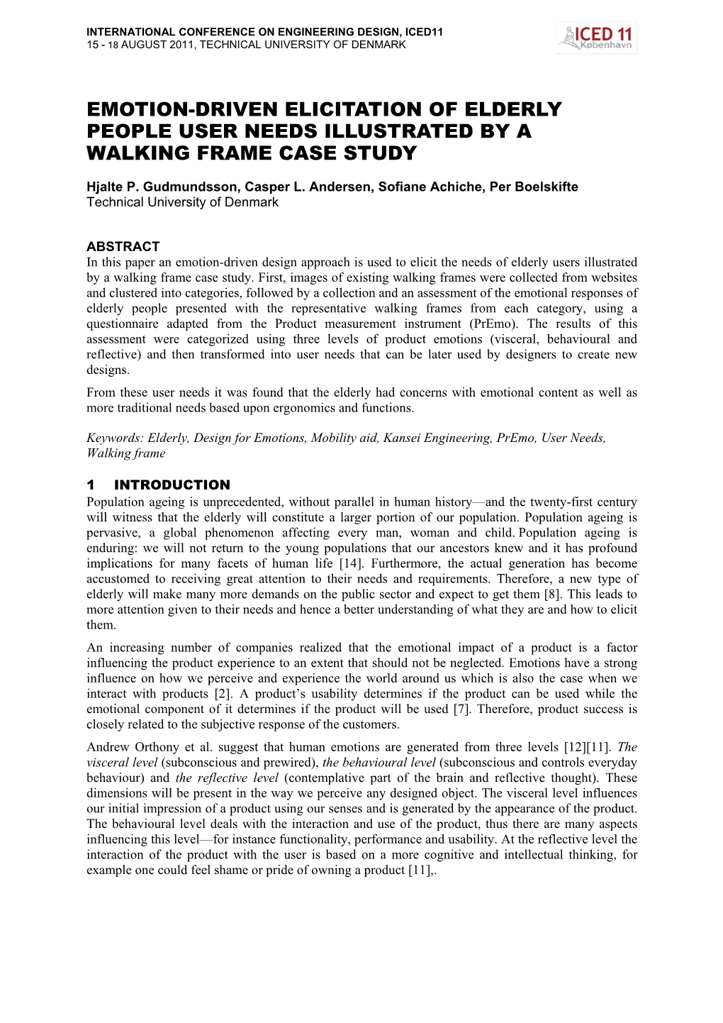 Emotion-Driven Elicitation of Elderly People User Needs Illustrated by a Walking Frame Case Study