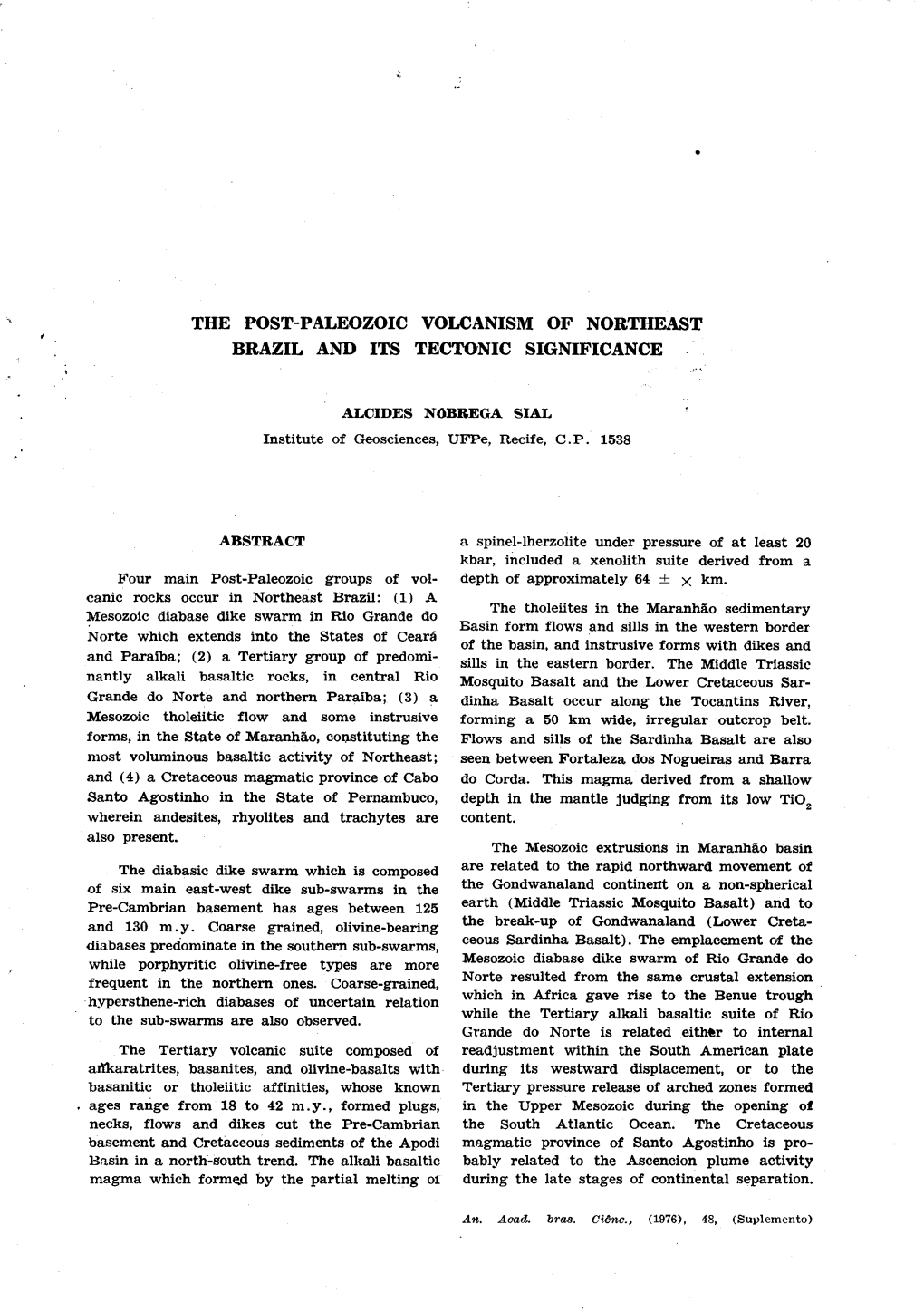 The Post-Paleozoic Volcanism of Northeast Brazil and Its Tectonic Significance