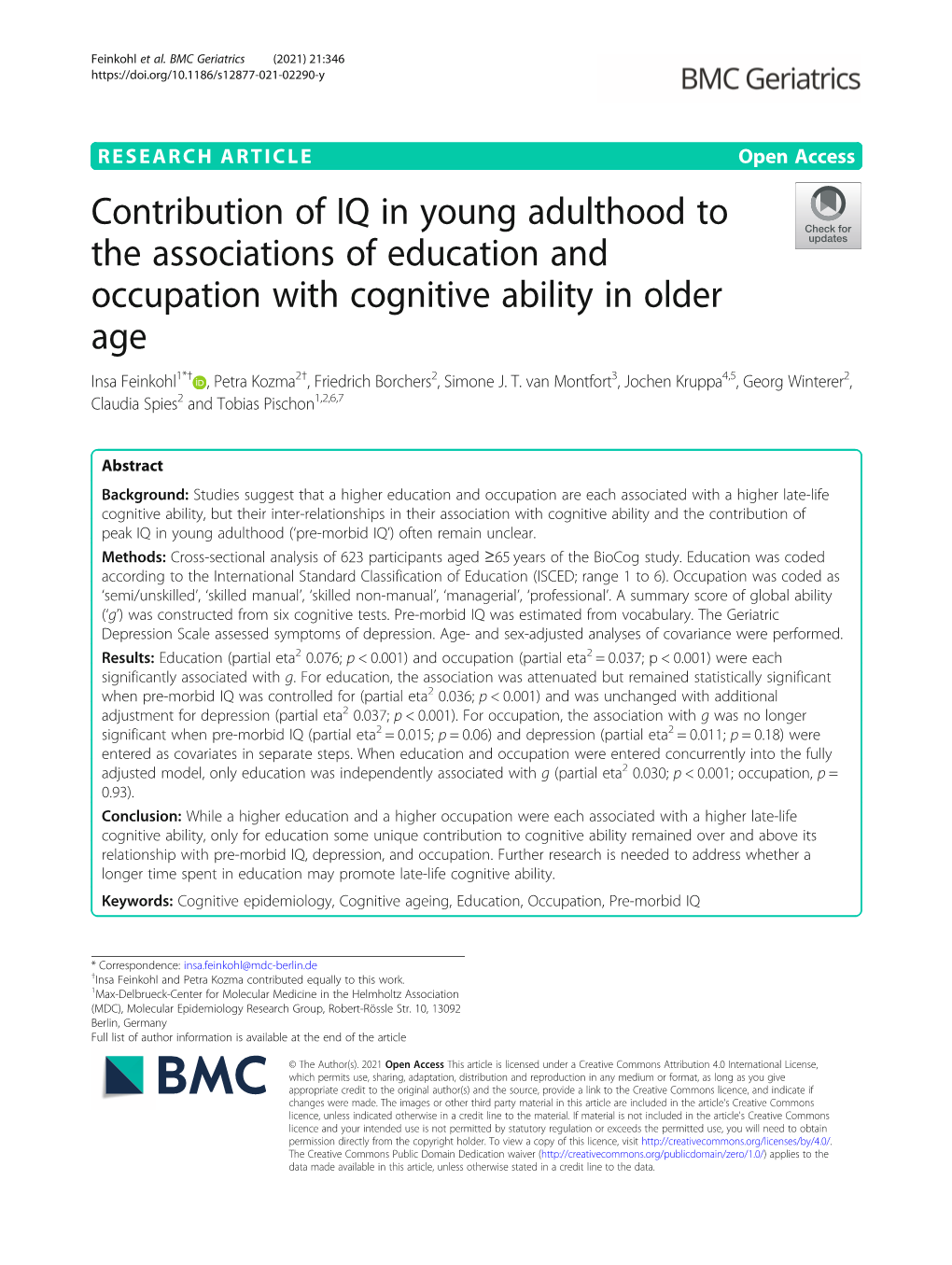 Contribution of IQ in Young Adulthood to the Associations of Education And