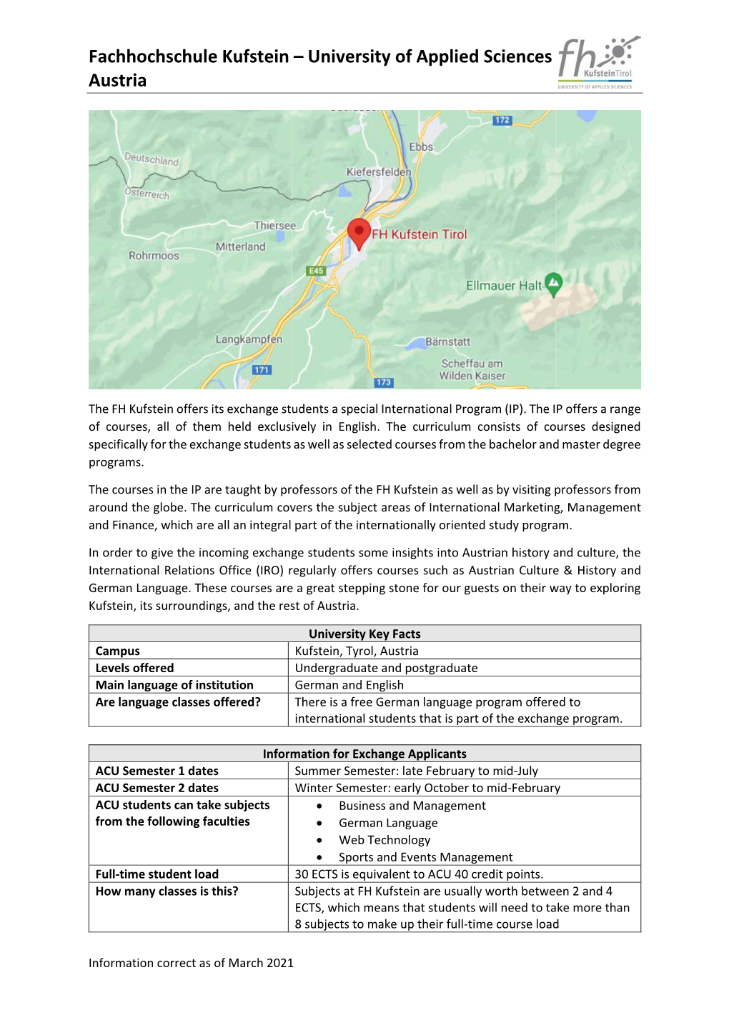 Fachhochschule Kufstein – University of Applied Sciences Austria