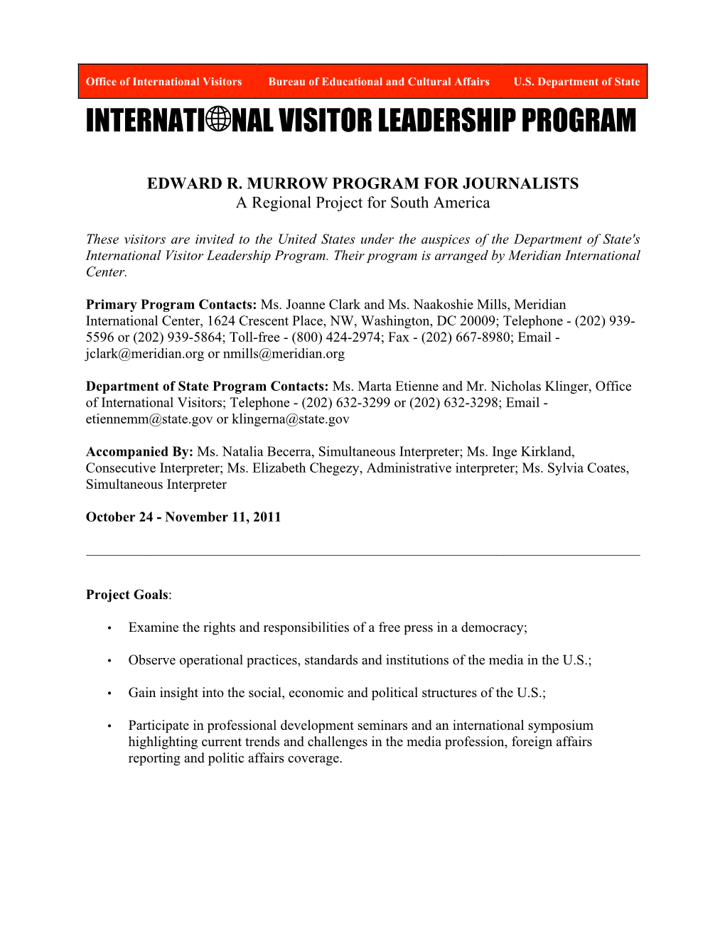 Internati Nal Visitor Leadership Program