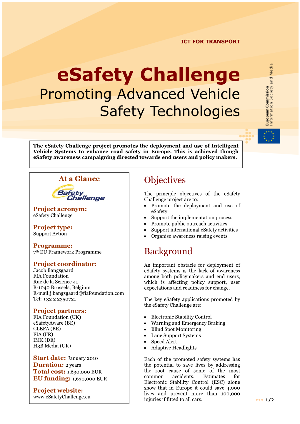 Esafety Challenge Promoting Advanced Vehicle Safety Technologies