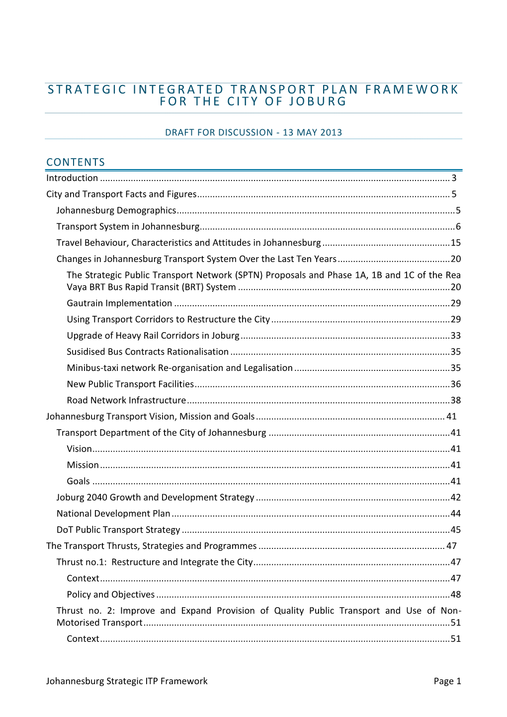 Strategic Integrated Transport Plan Framework