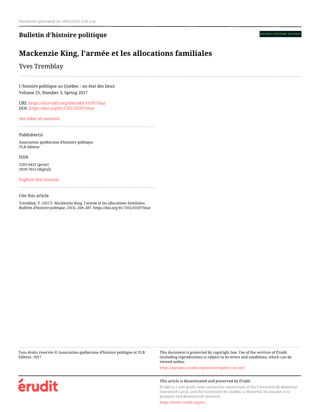 Mackenzie King, L'armée Et Les Allocations Familiales