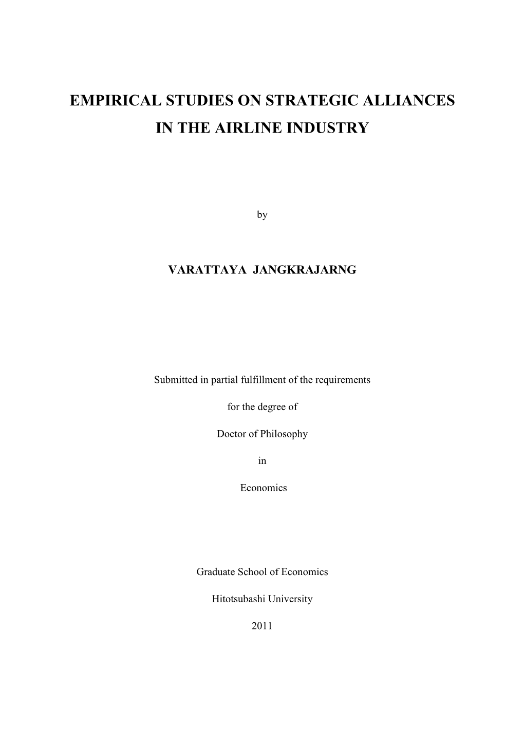 Empirical Studies on Strategic Alliances in the Airline Industry