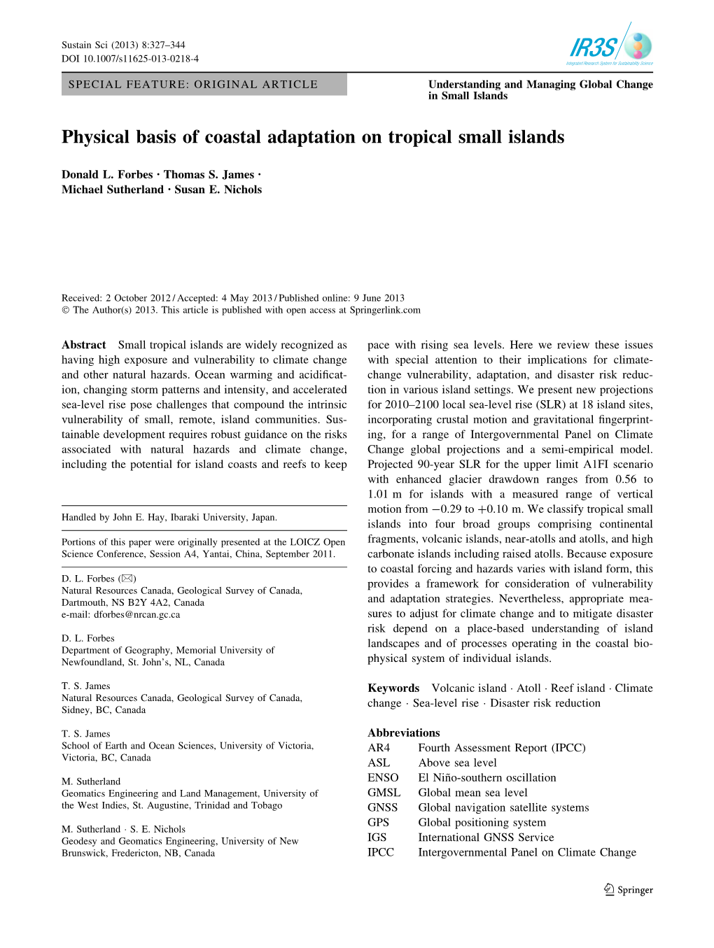 Physical Basis of Coastal Adaptation on Tropical Small Islands