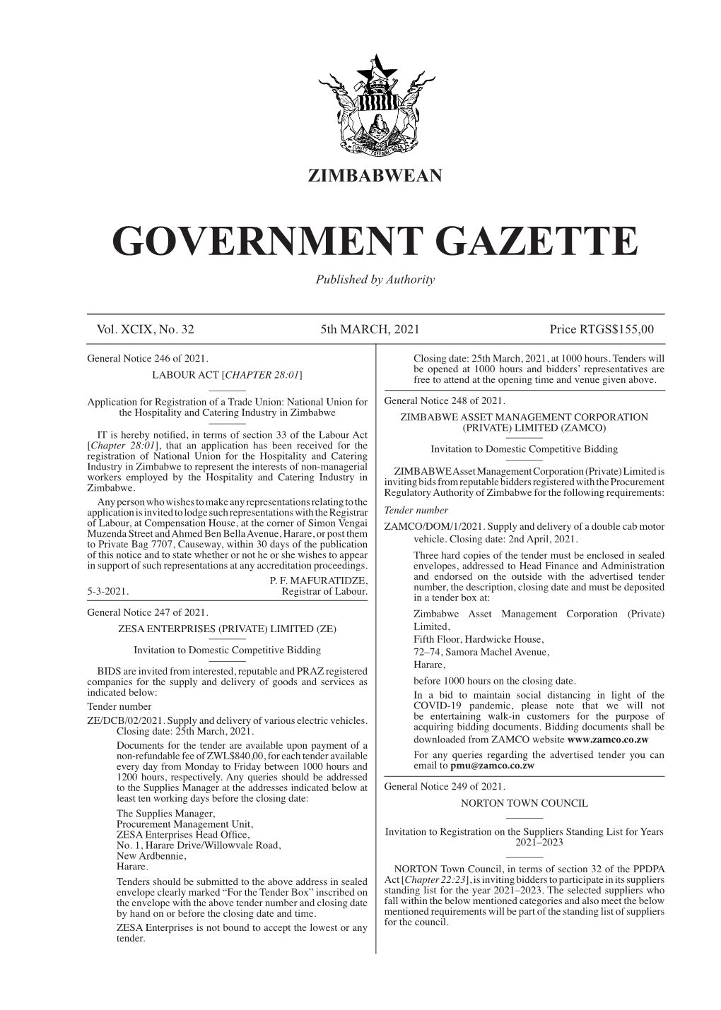 Government Gazette, 5Th March, 2021 167