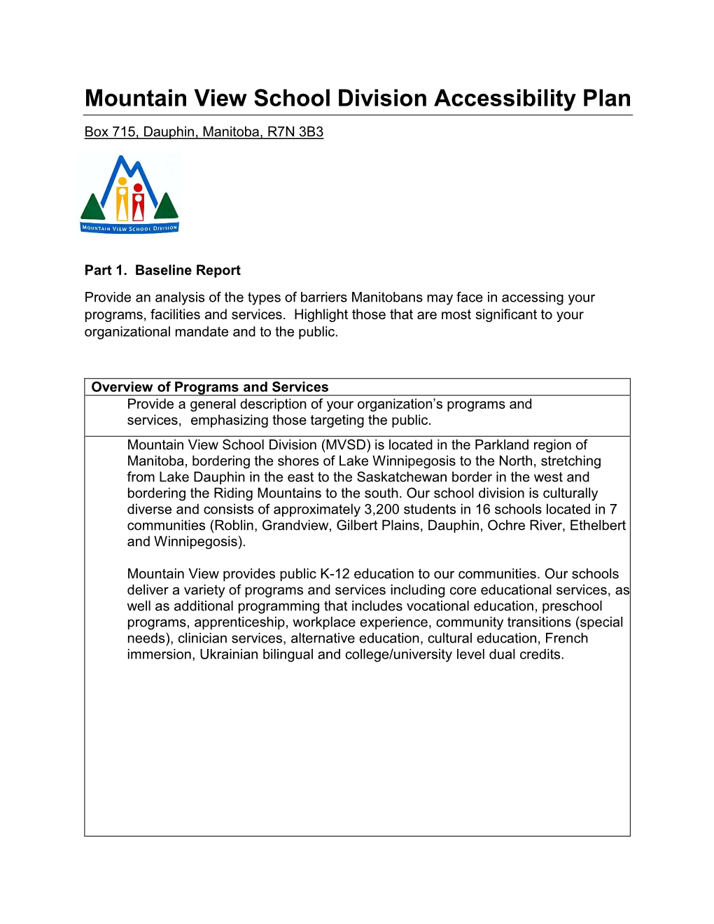 Mountain View School Division Accessibility Plan