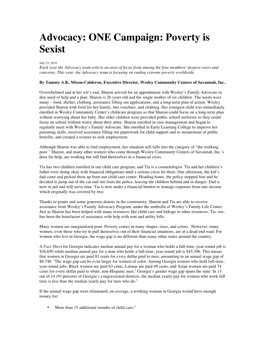 Advocacy: ONE Campaign: Poverty Is Sexist