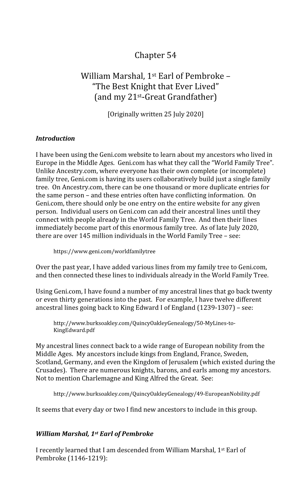 Chapter 54 William Marshal, 1St Earl of Pembroke – “The Best Knight That Ever Lived” (And My 21St-Great Grandfather)