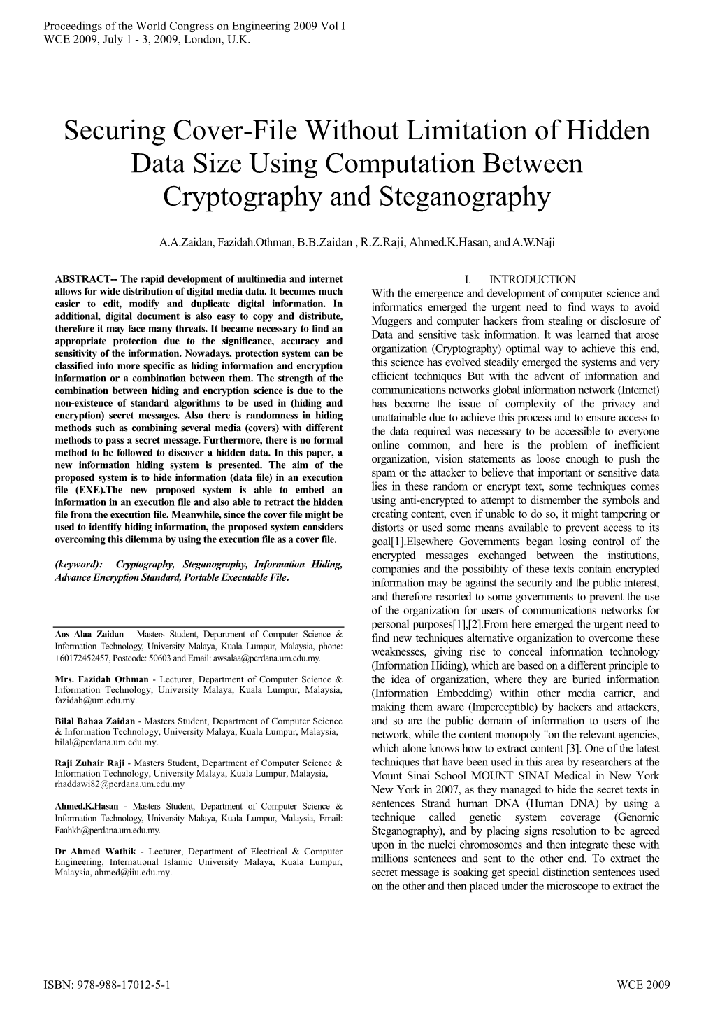 Securing Cover-File Without Limitation of Hidden Data Size Using Computation Between Cryptography and Steganography