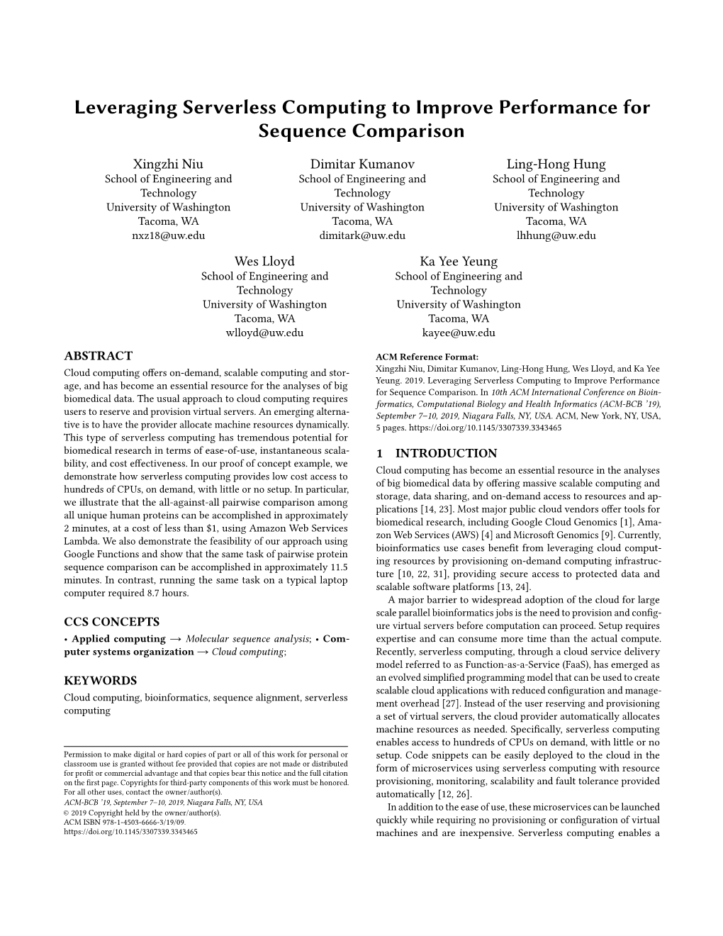 Leveraging Serverless Computing to Improve Performance for Sequence Comparison