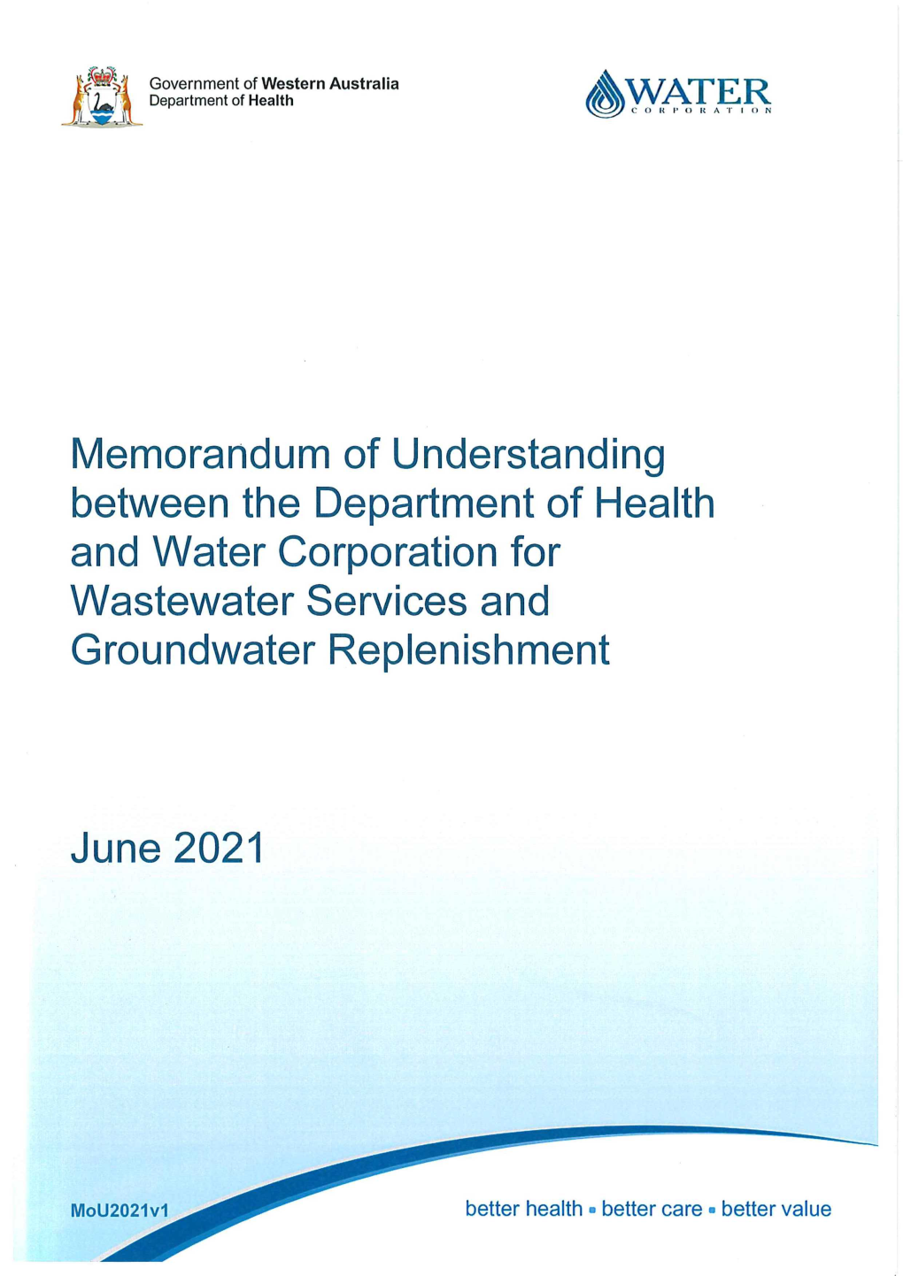 Memorandum of Understanding for Wastewater Services and Groundwater Replenishment Between the Department and the Corporation