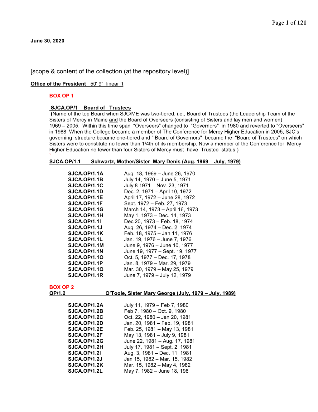 Master List of Archival Holdings