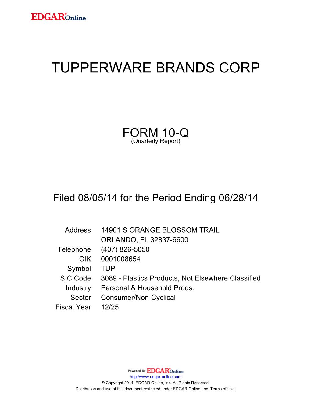 Tupperware Brands Corp