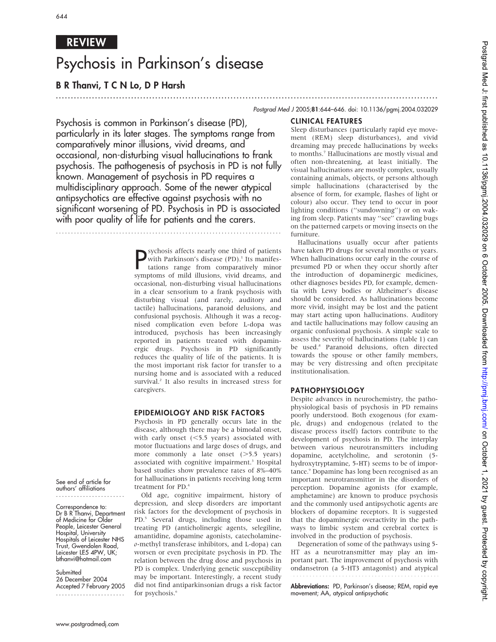 Psychosis in Parkinson's Disease